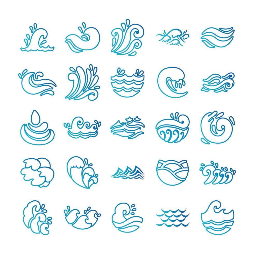 bundle of waves ocean set icons vector