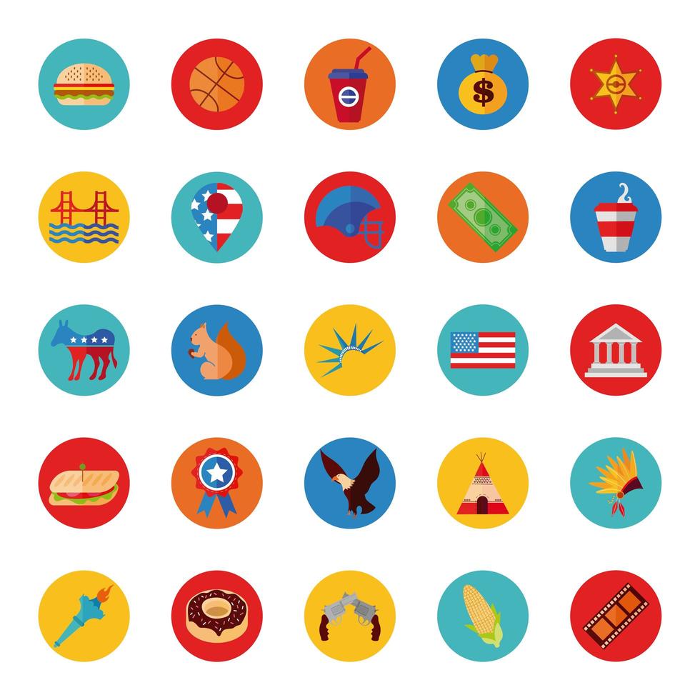 paquete de iconos de conjunto de estados unidos vector