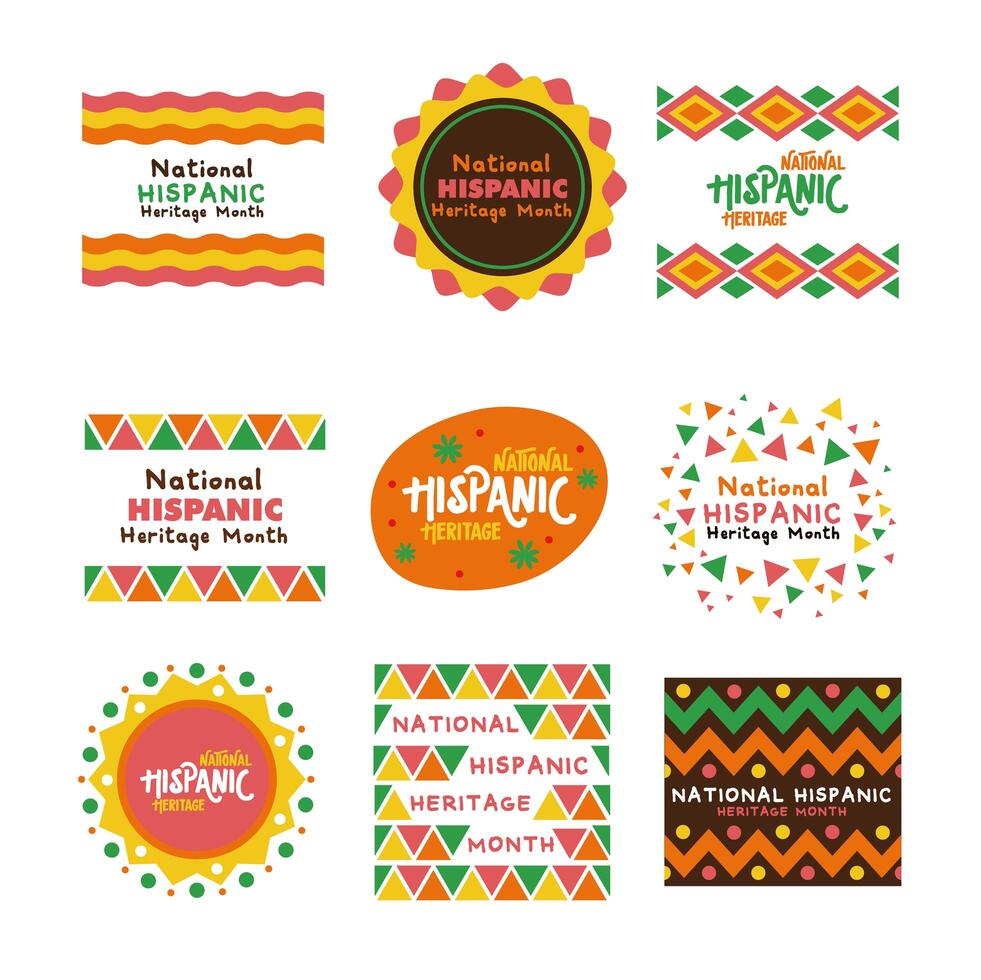 bundle of national hispanic heritage letterings set icons vector