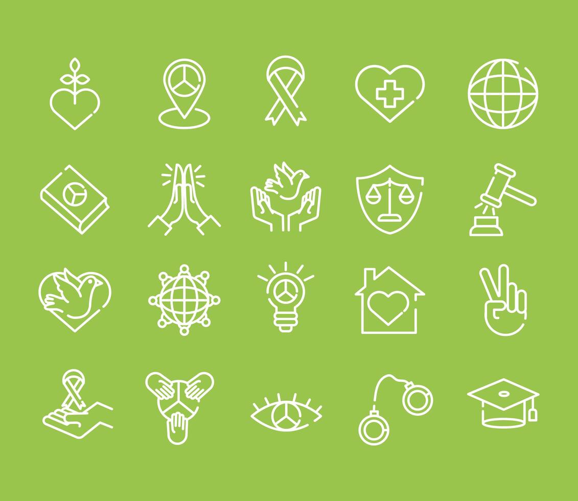 bundle of twenty human rights line style set icons vector