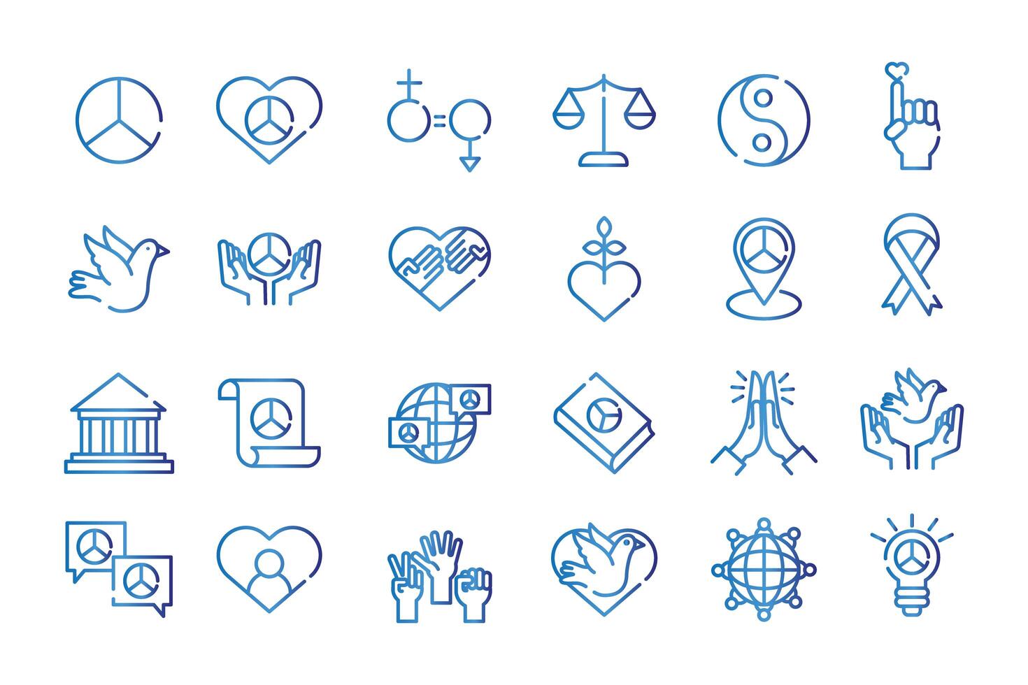 bundle of twenty four human rights gradient style set icons vector