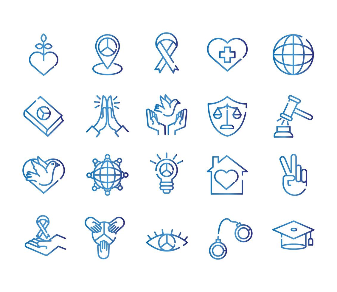 bundle of twenty human rights gradient style set icons vector