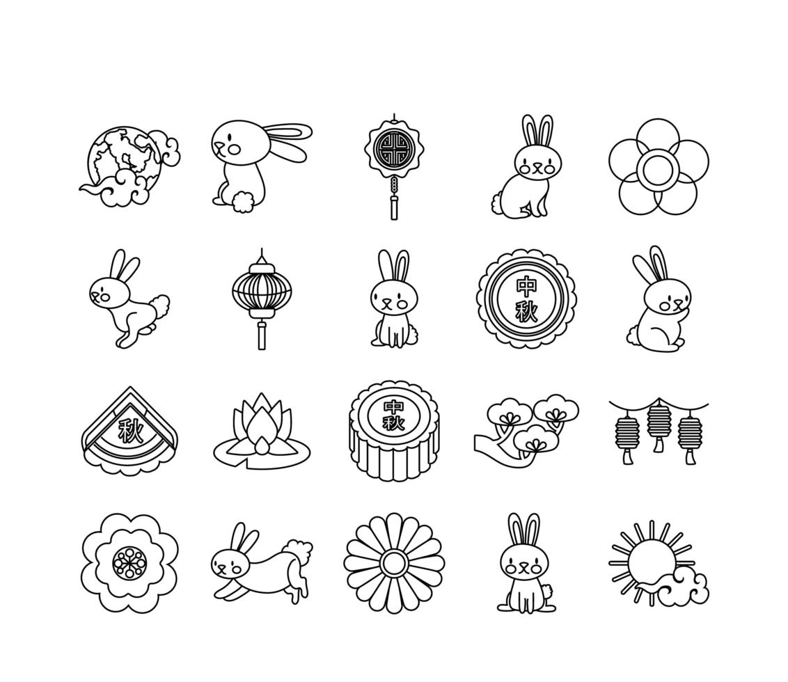bundle of twenty mid autumn set collection icons vector