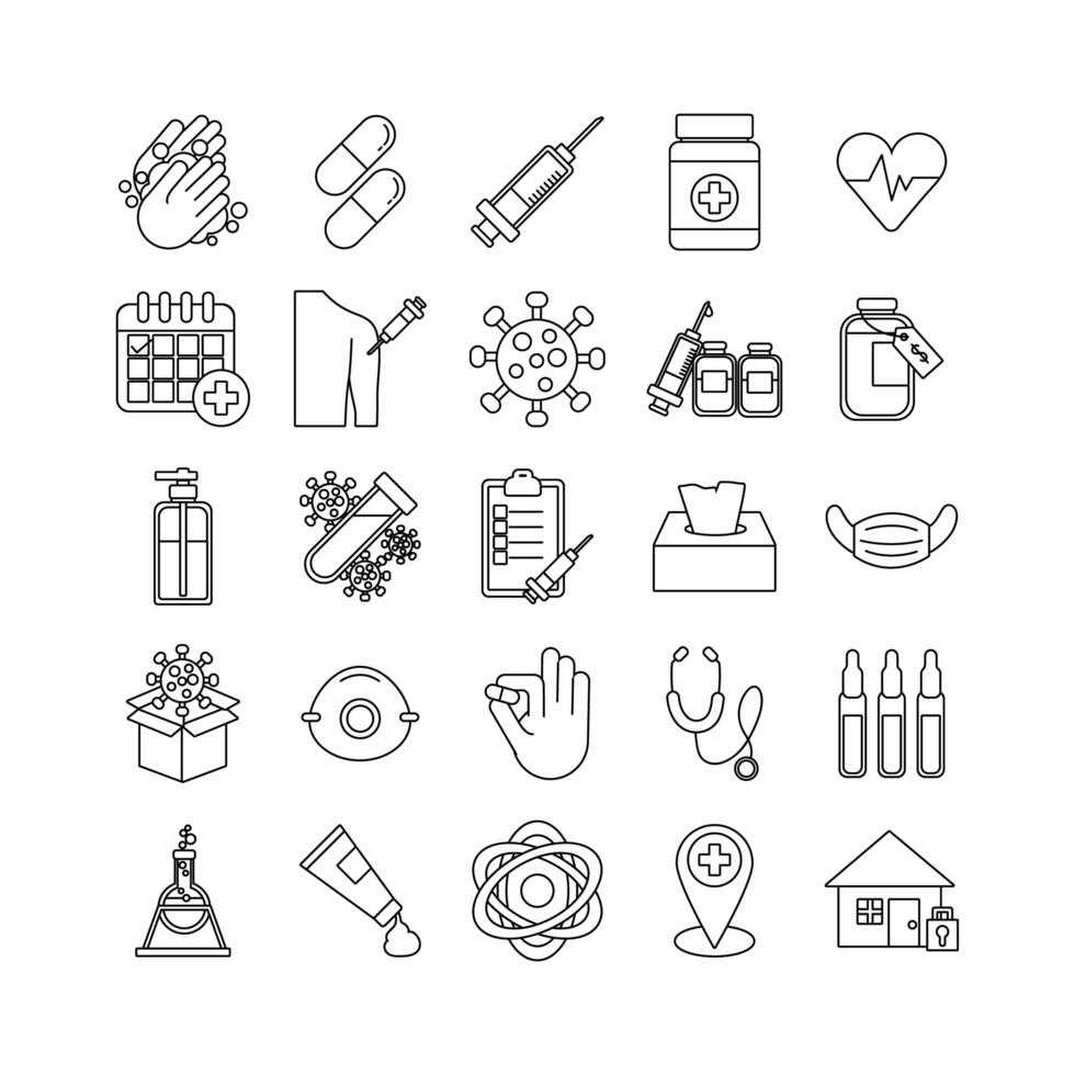 bundle of twenty five medical set icons vector