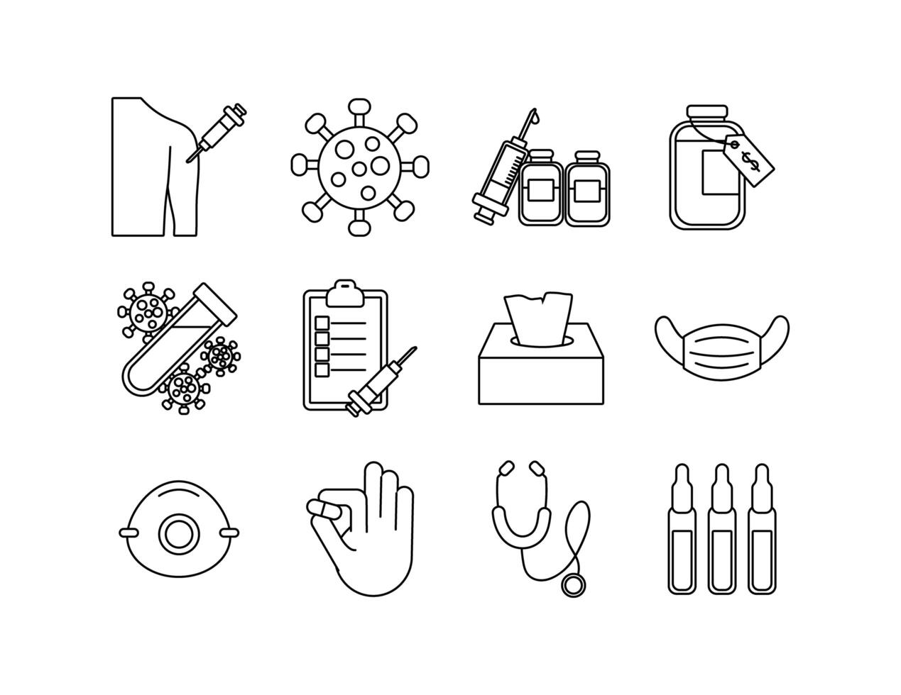 bundle of twelve medical set icons vector