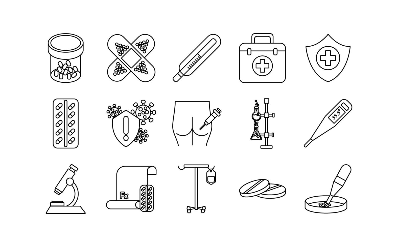 bundle of fifteen medical set icons vector