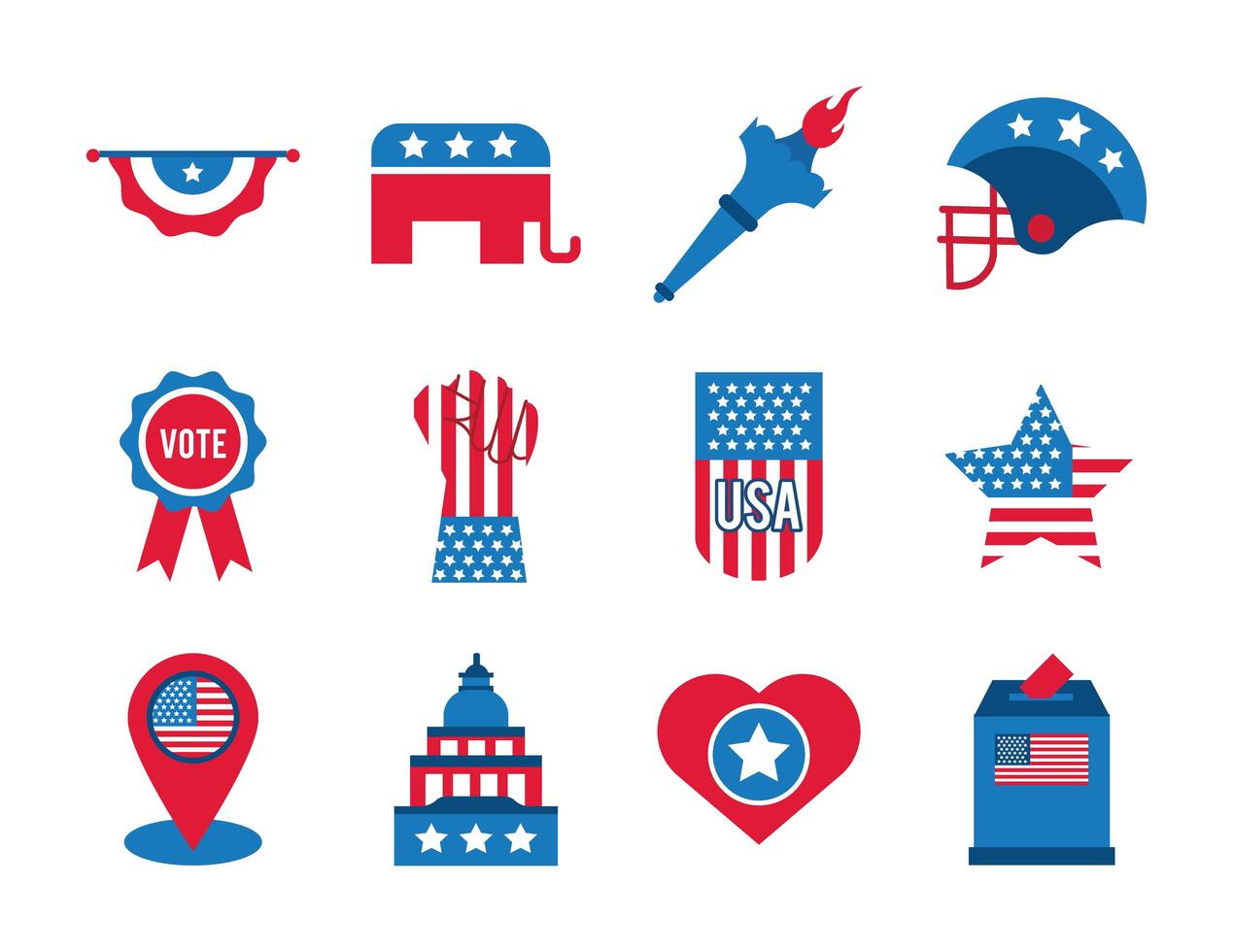 bundle of twelve usa elections set icons vector