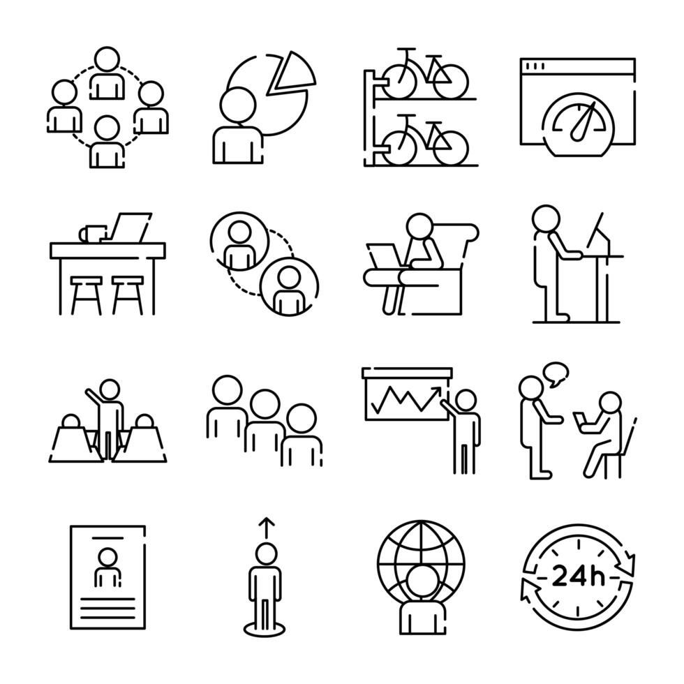 bundle of sixteen coworking set collection line style icons vector