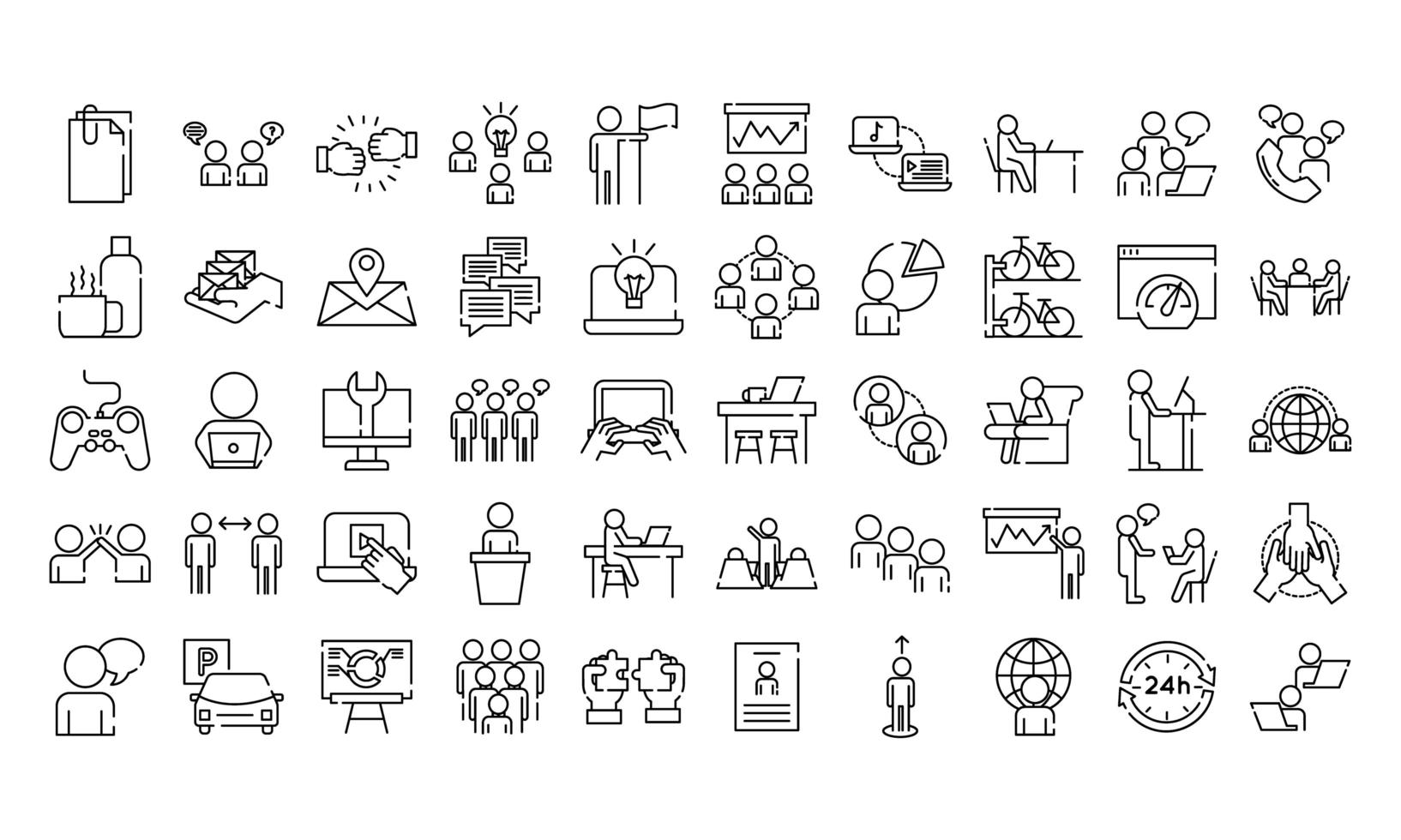 bundle of fifty coworking set line style icons vector