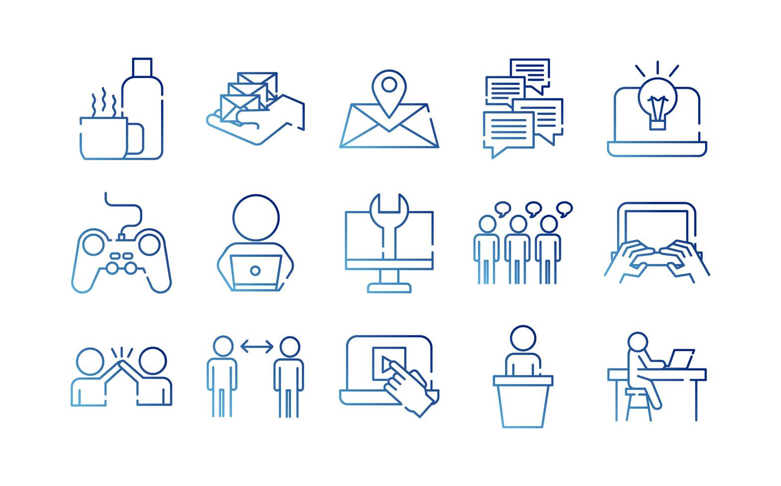 bundle of fifteen coworking set gradient style icons vector