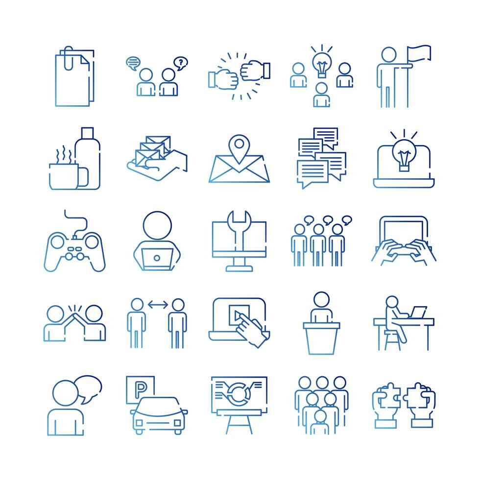 bundle of twenty five coworking set collection gradient style icons vector