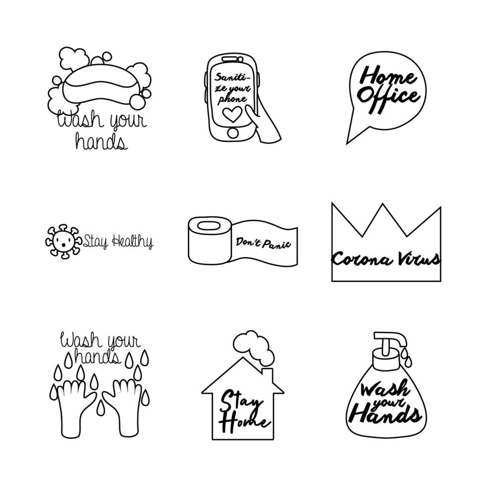 bundle of nine campaing letterings line style icons vector