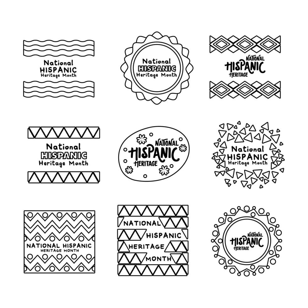 bundle of national hispanic heritage letterings set icons vector