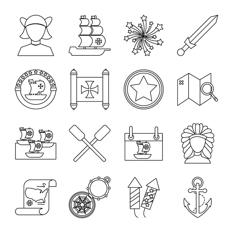 bundle of columbus day set icons vector