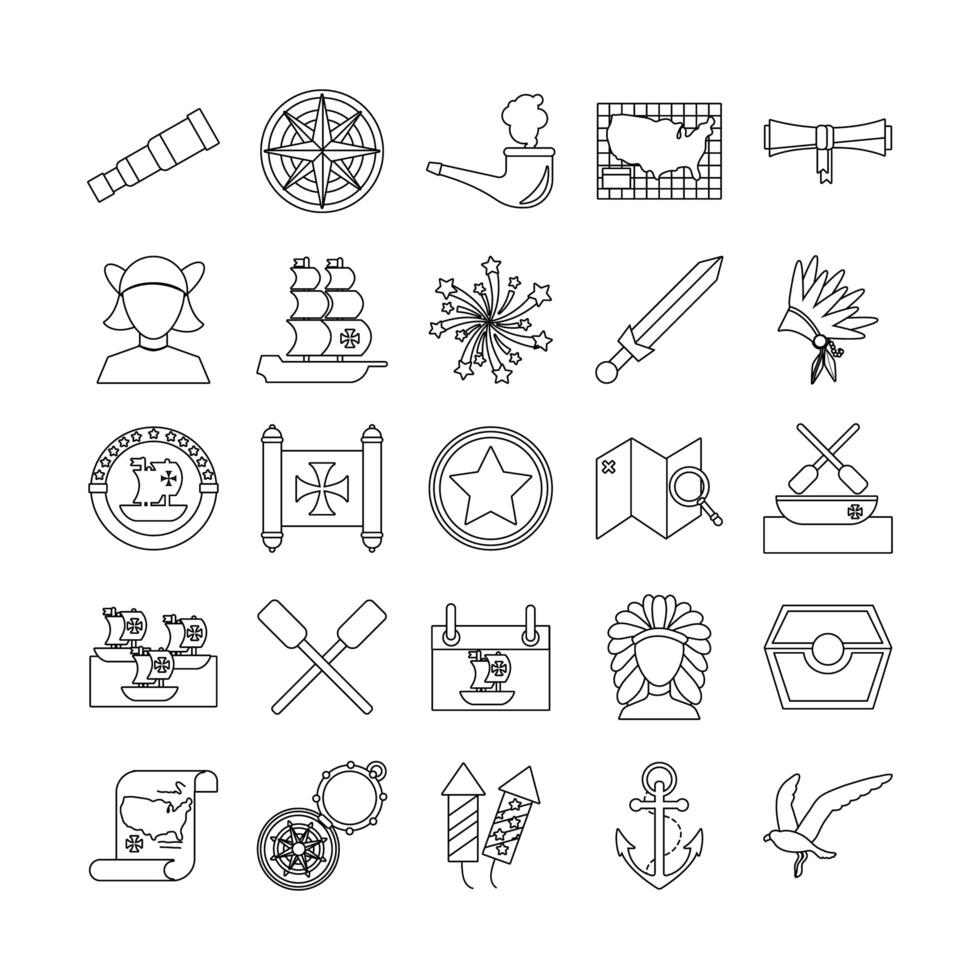 bundle of columbus day set icons vector