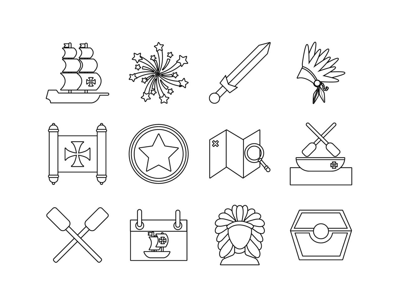 bundle of columbus day set icons vector