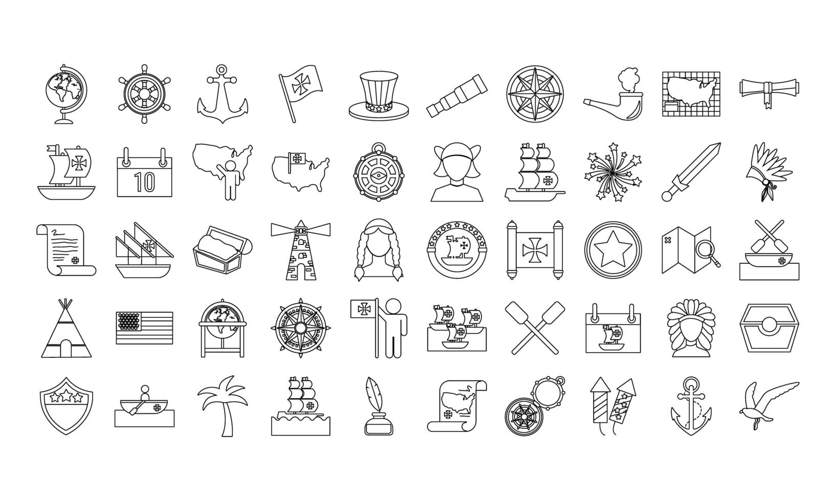 bundle of columbus day set icons vector