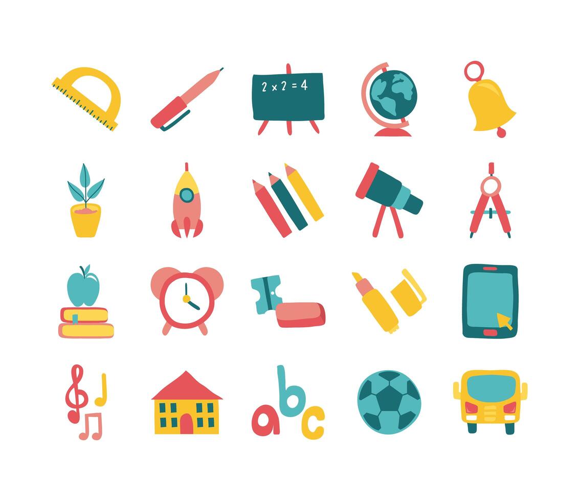 bundle of twenty school supplies flat style vector