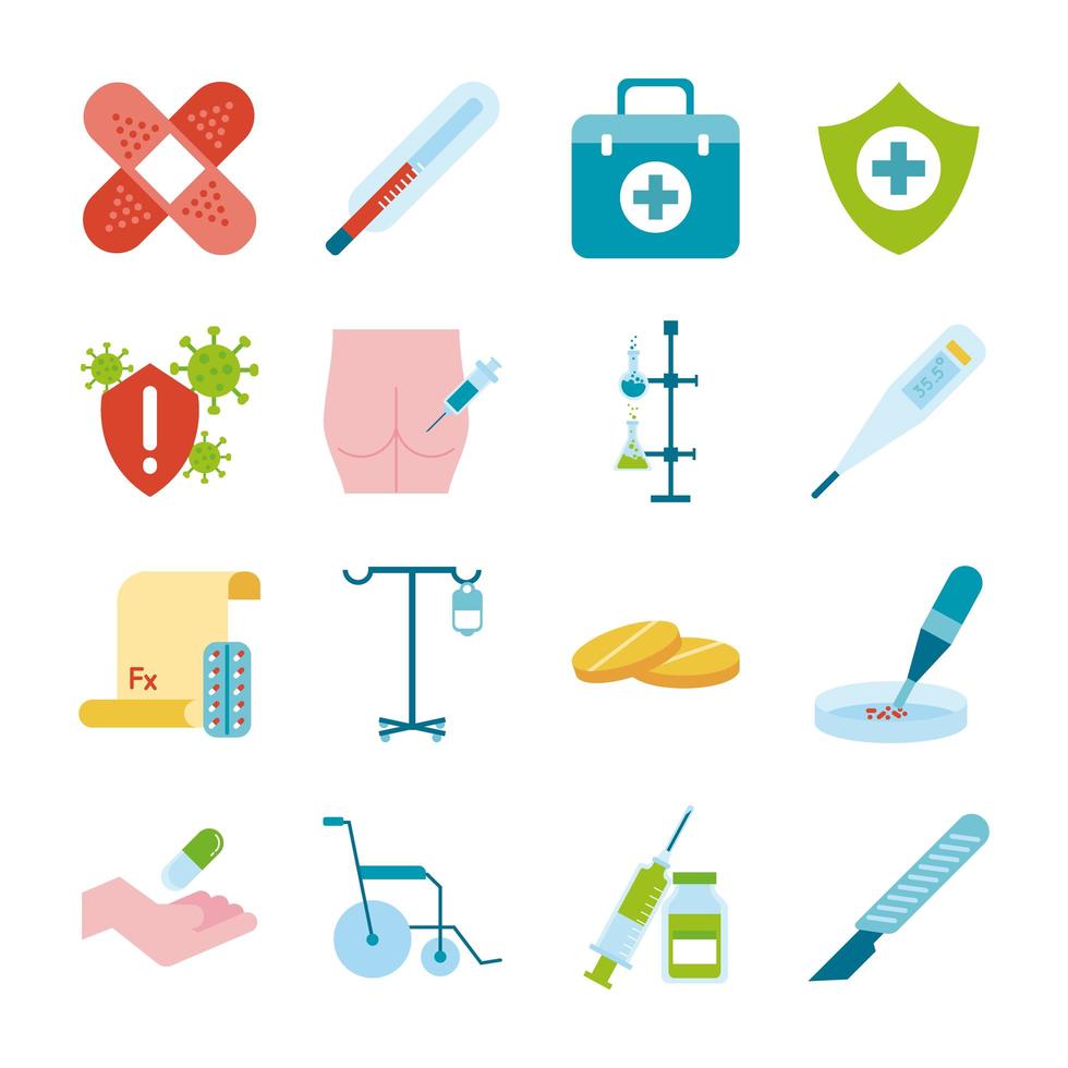 bundle of sixteen medical set icons vector