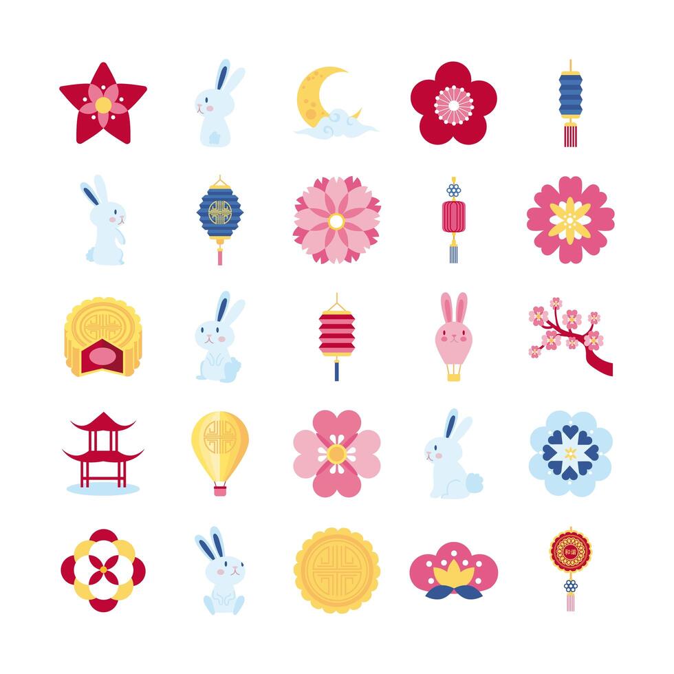 bundle of twenty five mid autumn set collection icons vector
