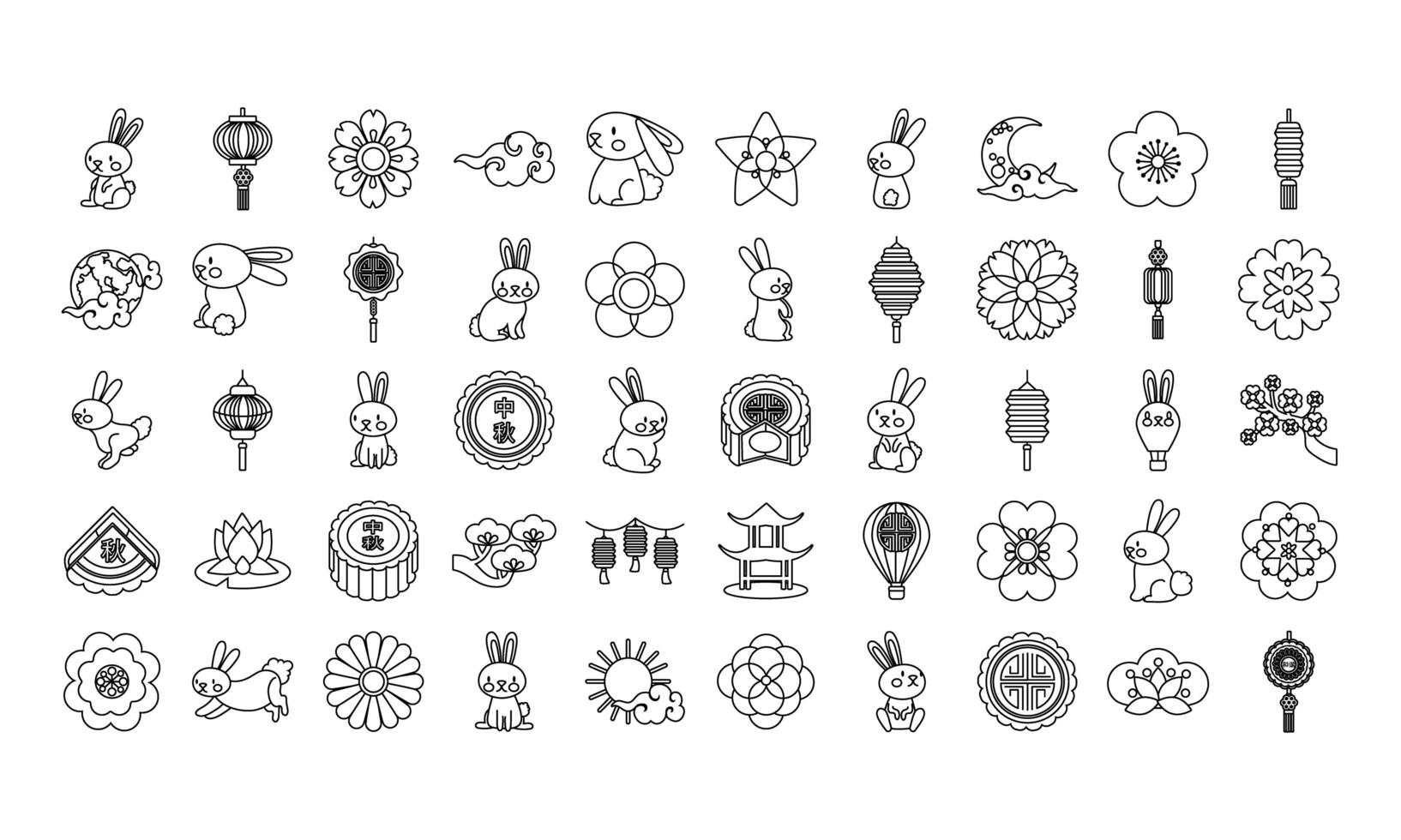 bundle of fifty mid autumn set icons vector