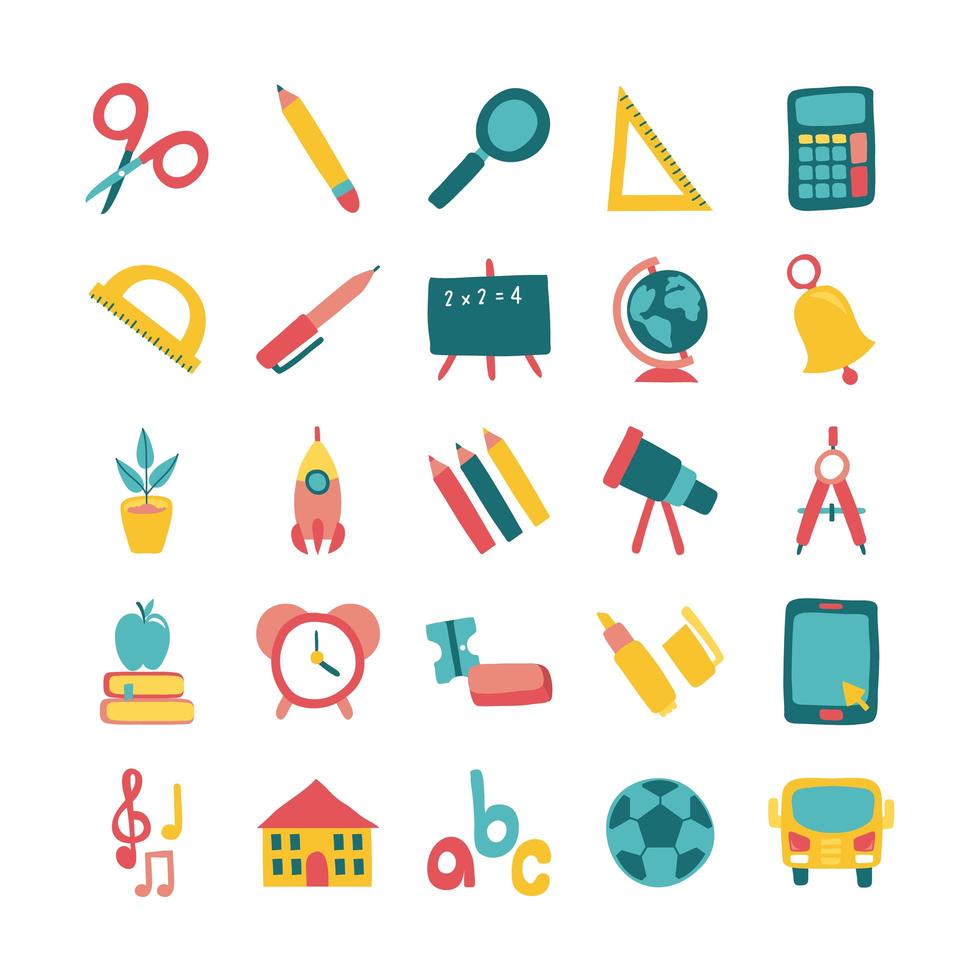 bundle of twenty five school supplies flat style icons vector