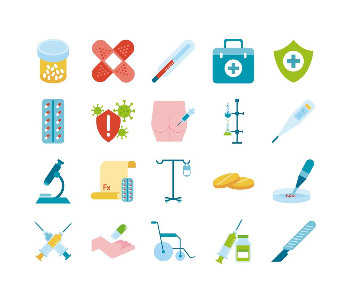 bundle of twenty medical set icons vector