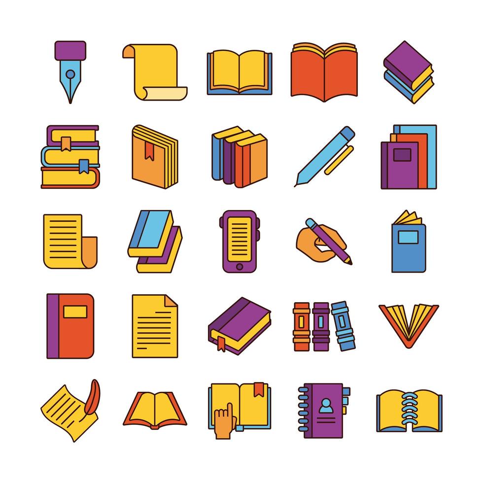 bundle of twenty five books literature set collection icons vector