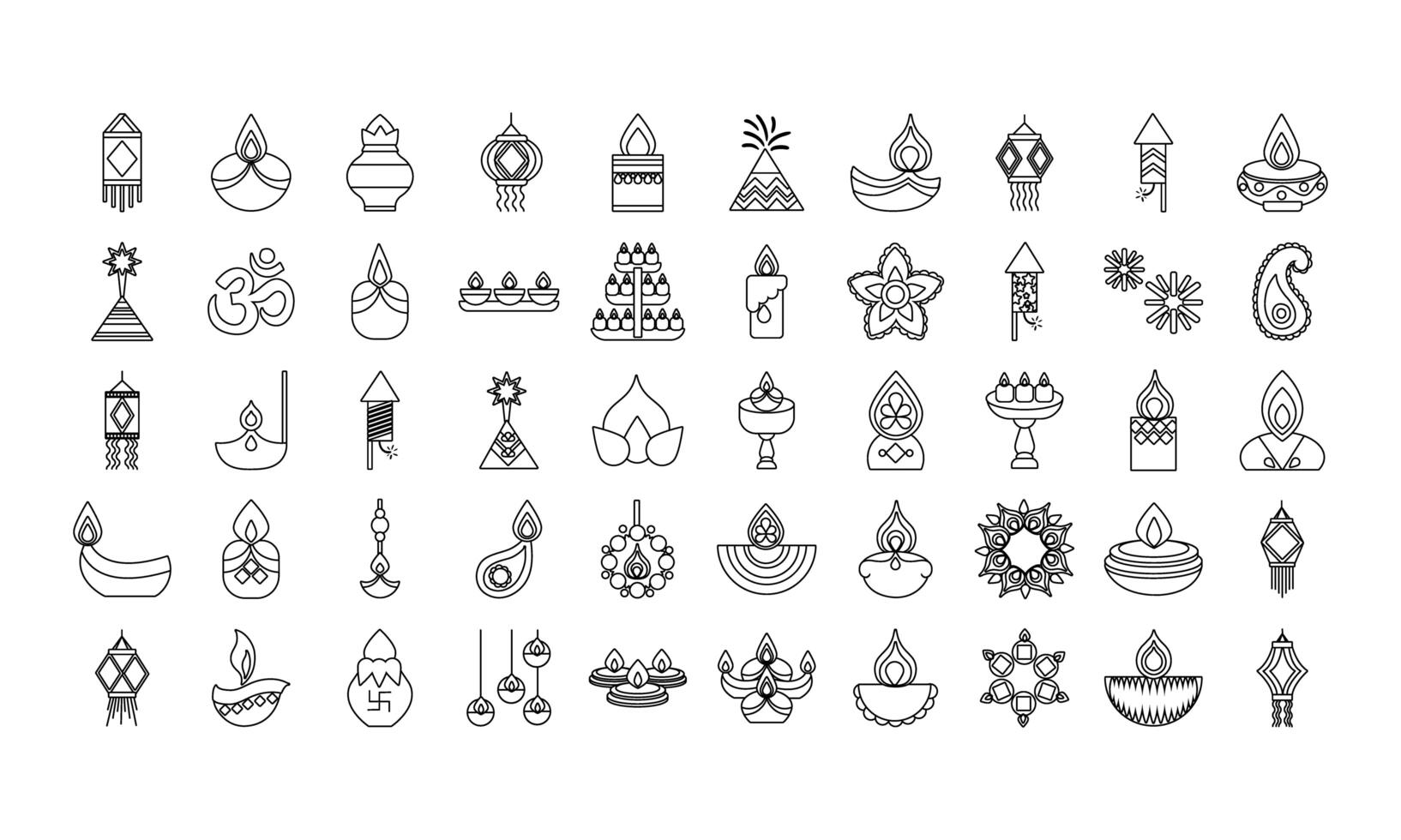 bundle of fifty diwali set line style icons vector
