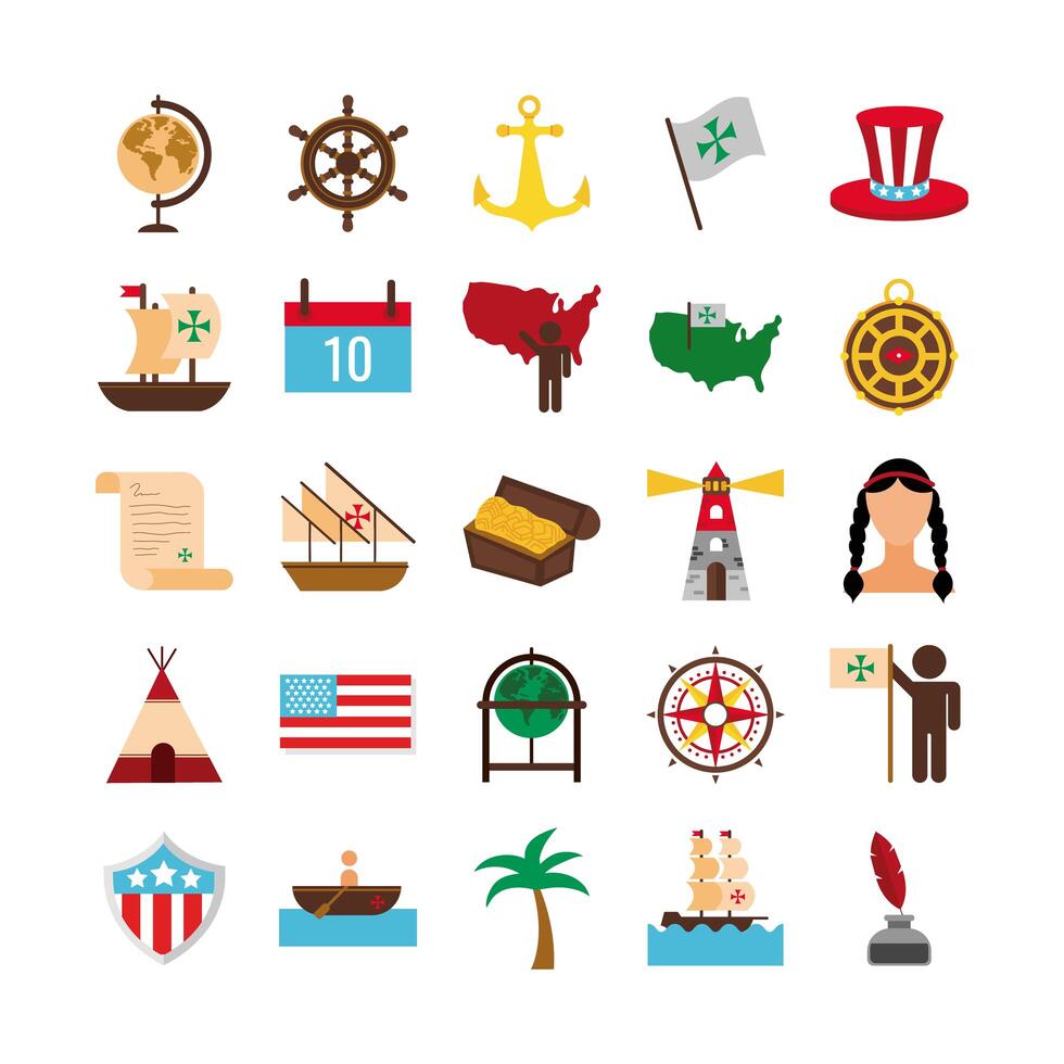 bundle of columbus day set icons vector