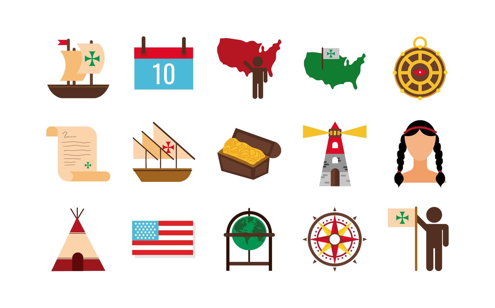 bundle of columbus day set icons vector