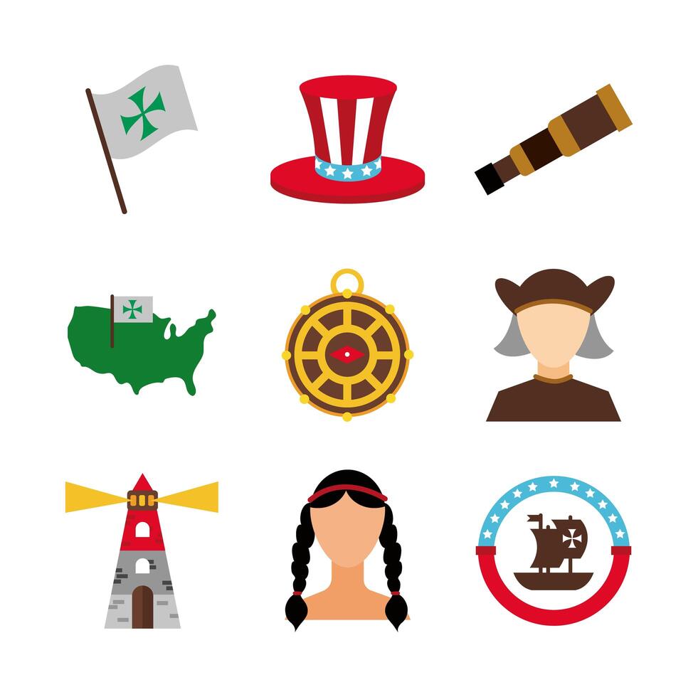 bundle of columbus day set icons vector