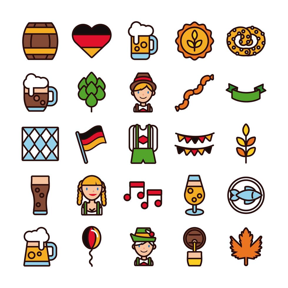 paquete de veinticinco iconos de oktoberfest set vector