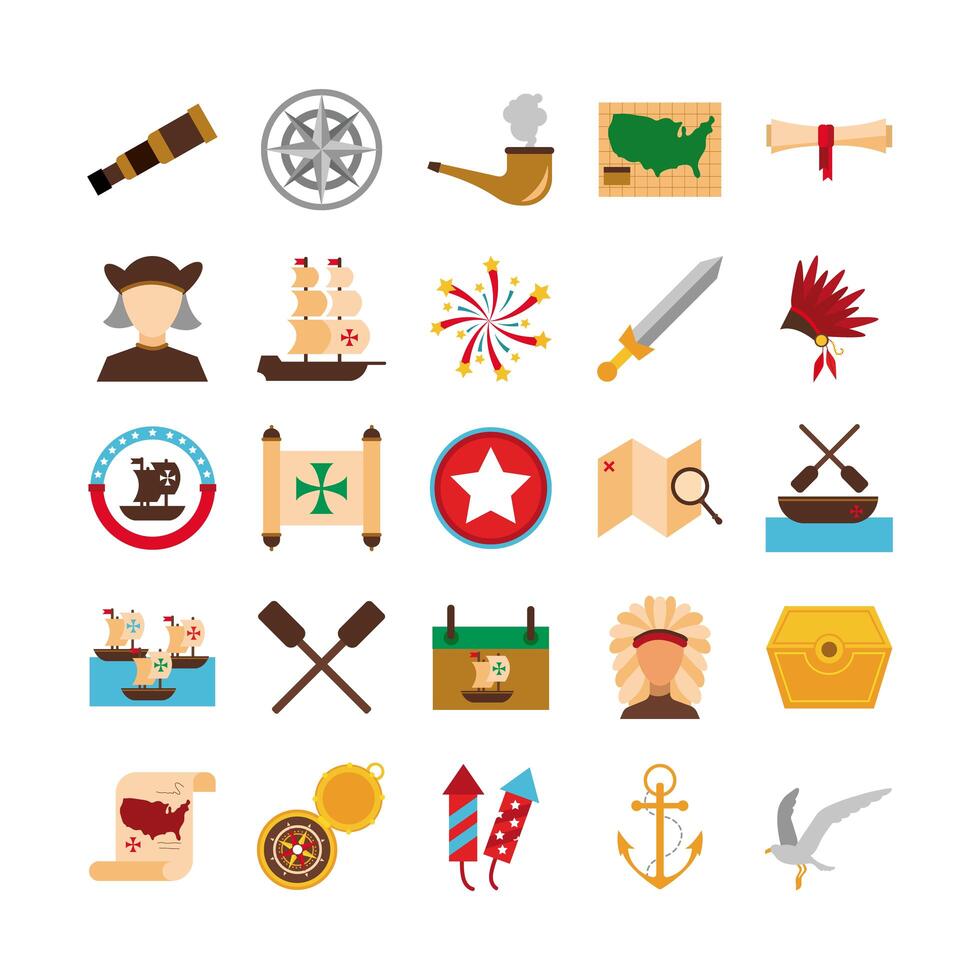 bundle of columbus day set icons vector