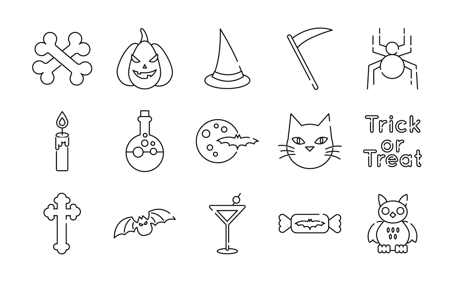 paquete de quince iconos de conjunto de halloween vector