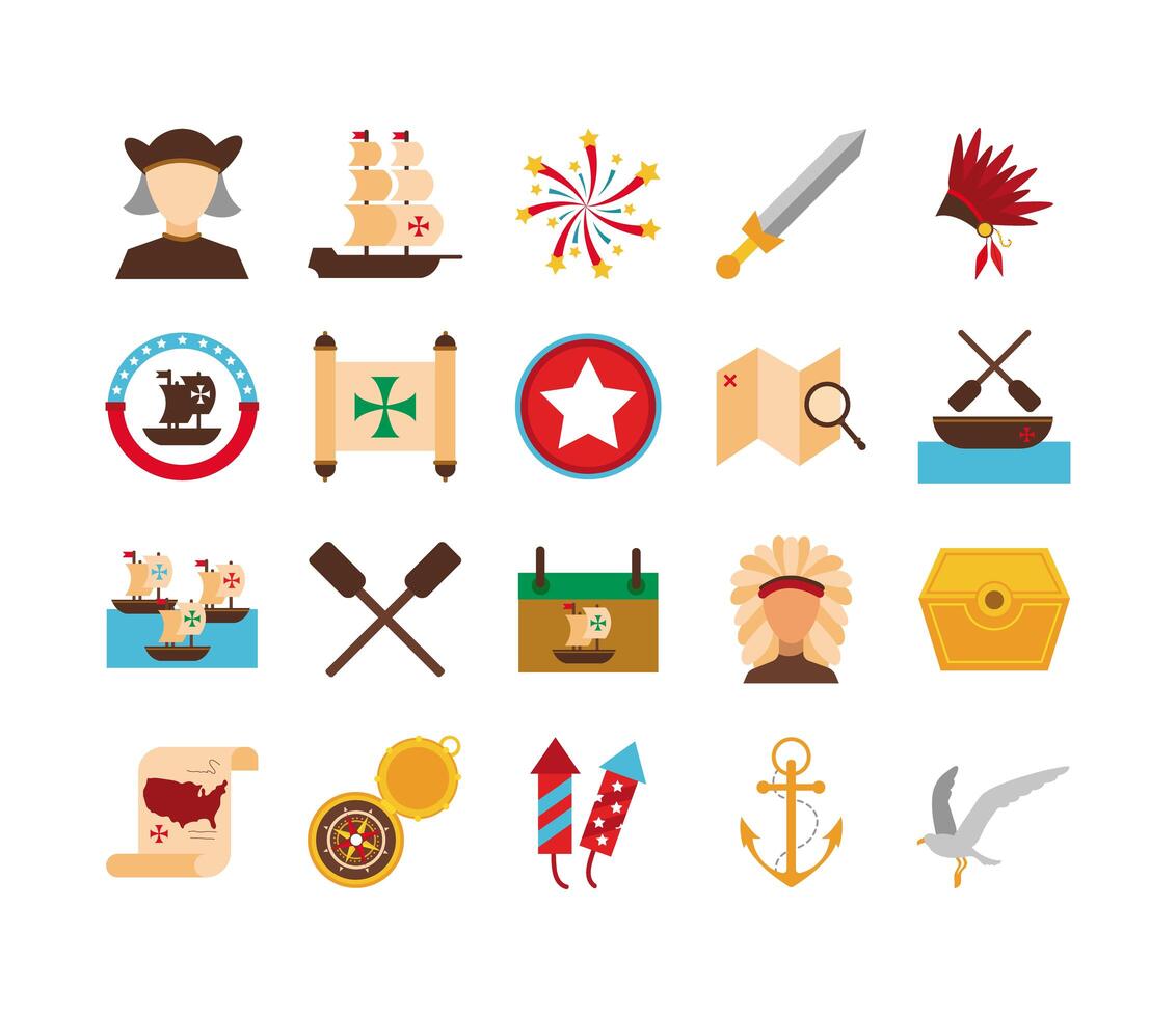 bundle of columbus day set icons vector