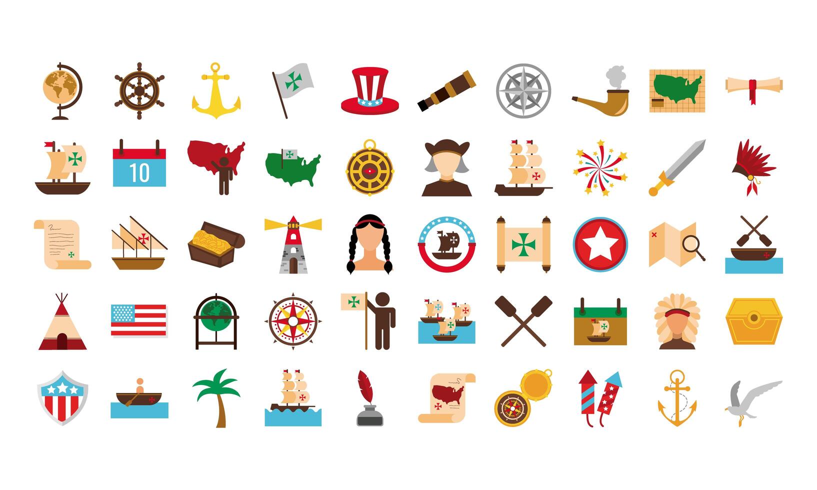 bundle of columbus day set icons vector
