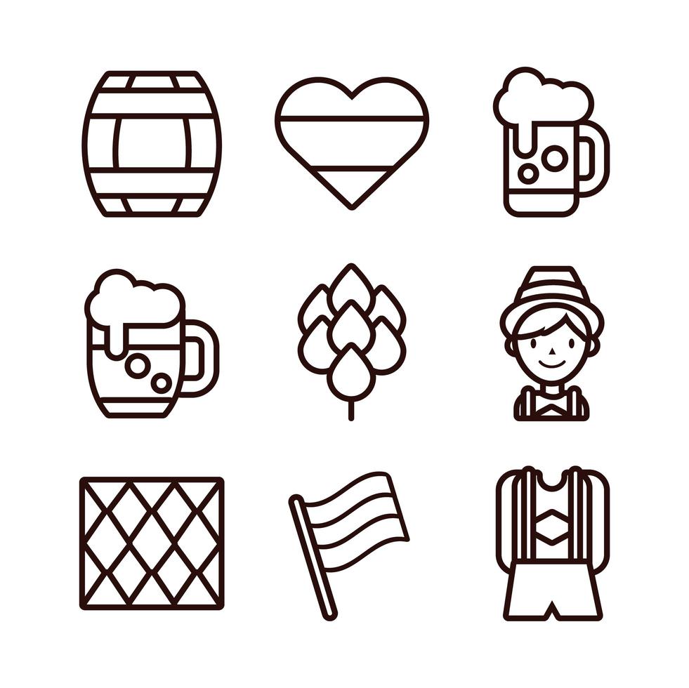 paquete de nueve iconos de oktoberfest vector