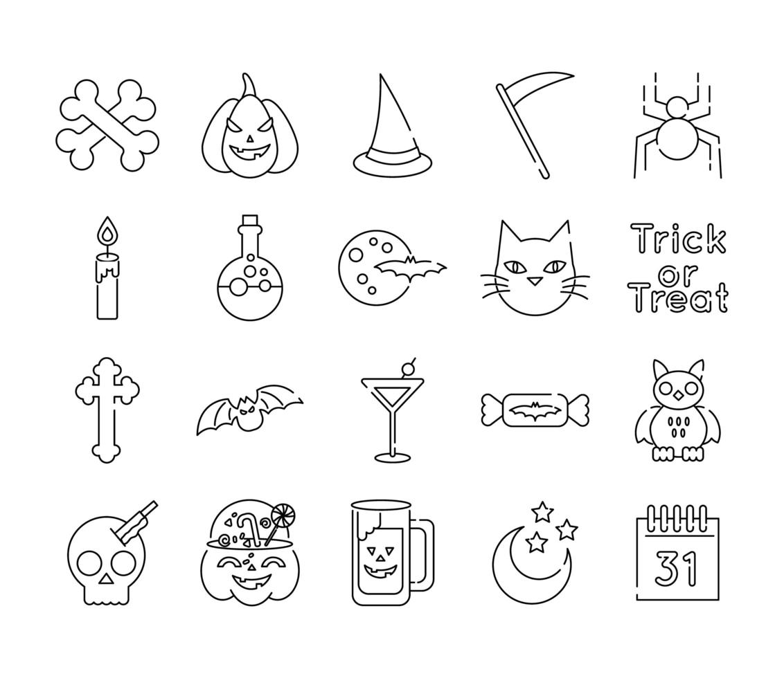 bundle of twenty halloween set collection icons vector