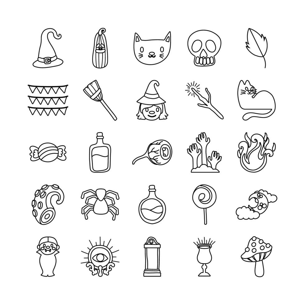 bundle of twenty five halloween set collection icons vector