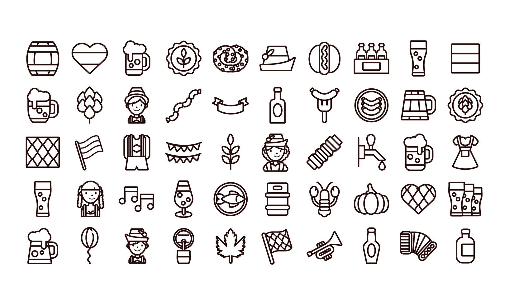 bundle of oktoberfest set fifty icons vector
