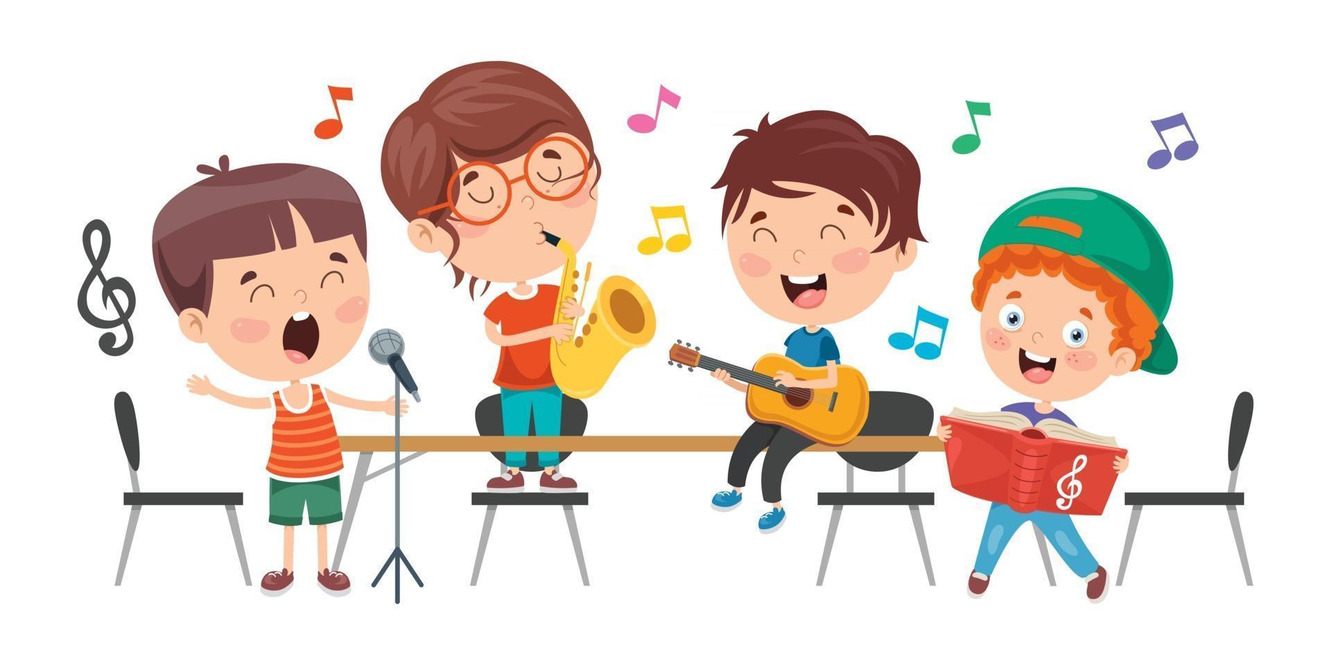 Funny Little Kids Performing Music vector