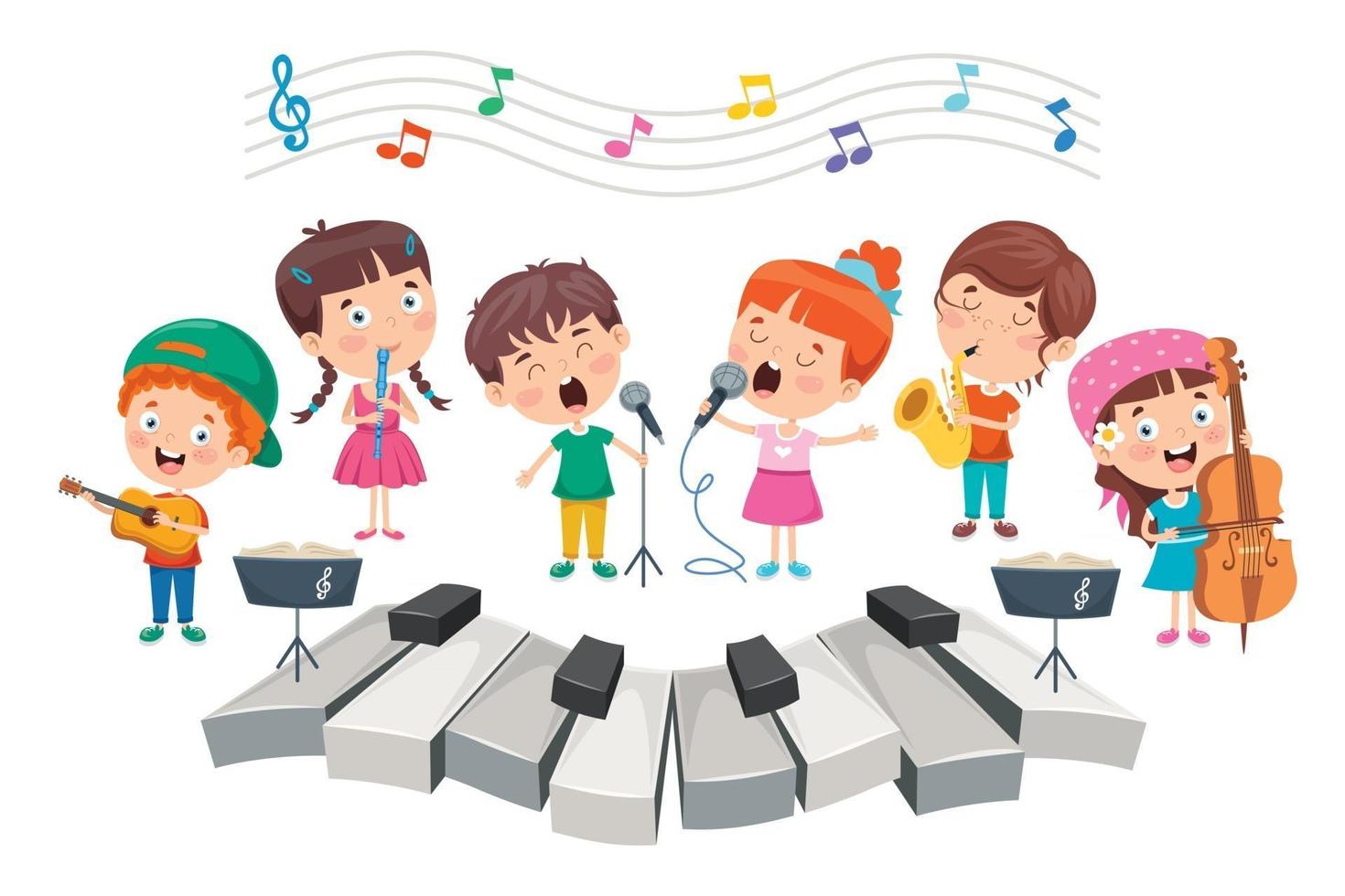 niños pequeños divertidos interpretando música vector