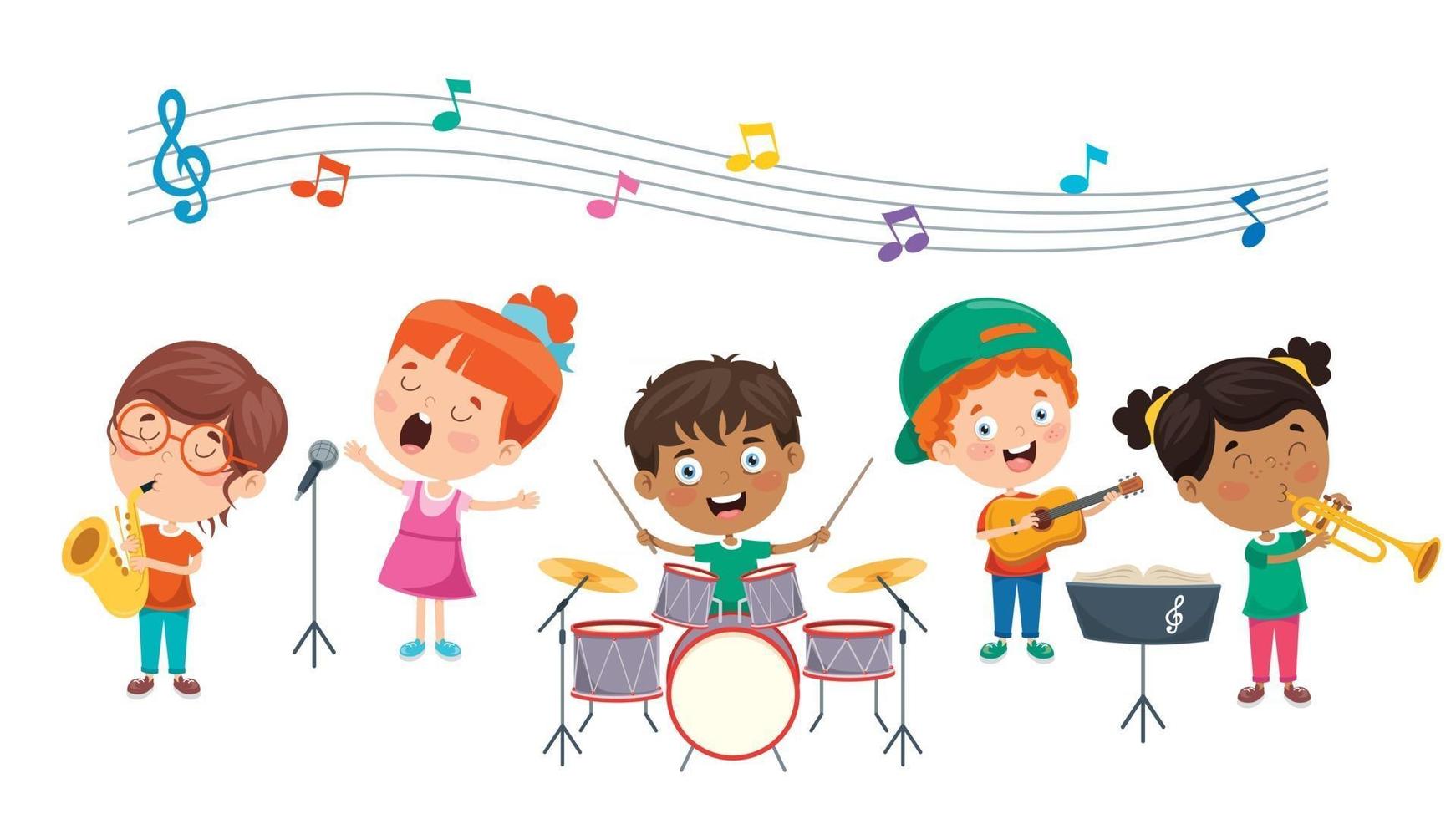 niños pequeños divertidos interpretando música vector