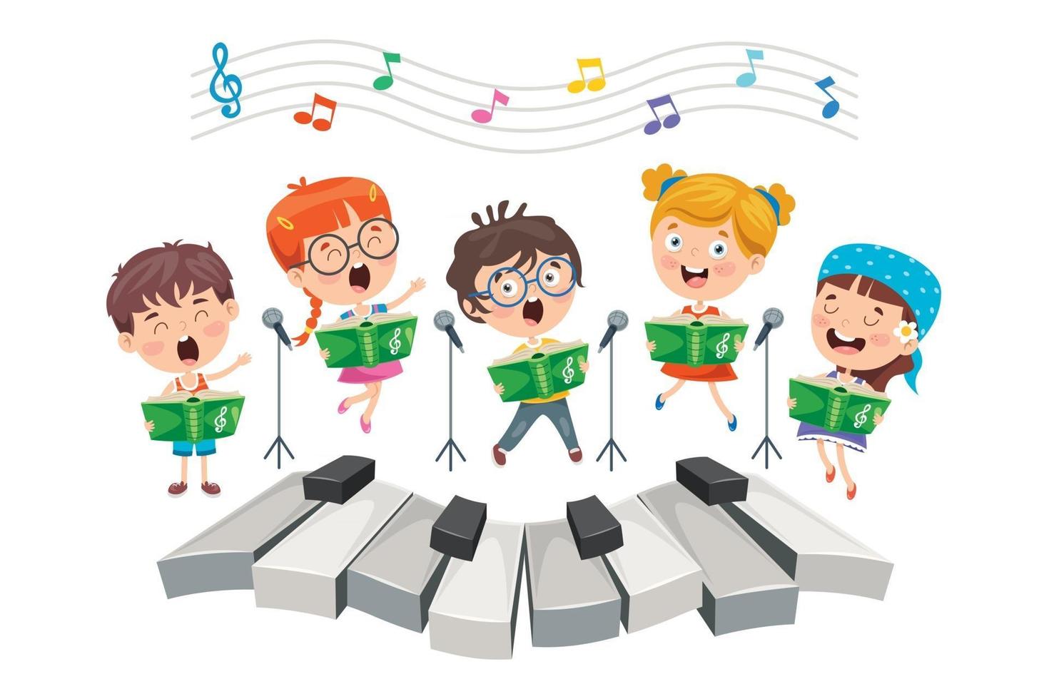 niños pequeños divertidos interpretando música vector