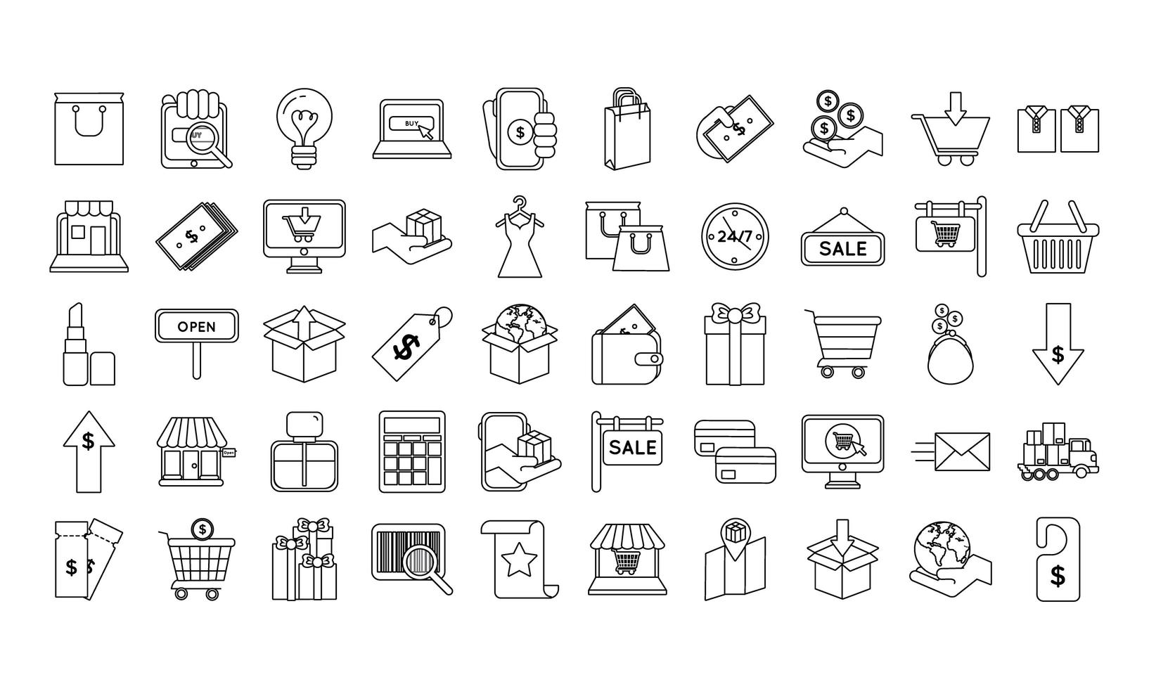 bundle of fifty shopping set icons vector
