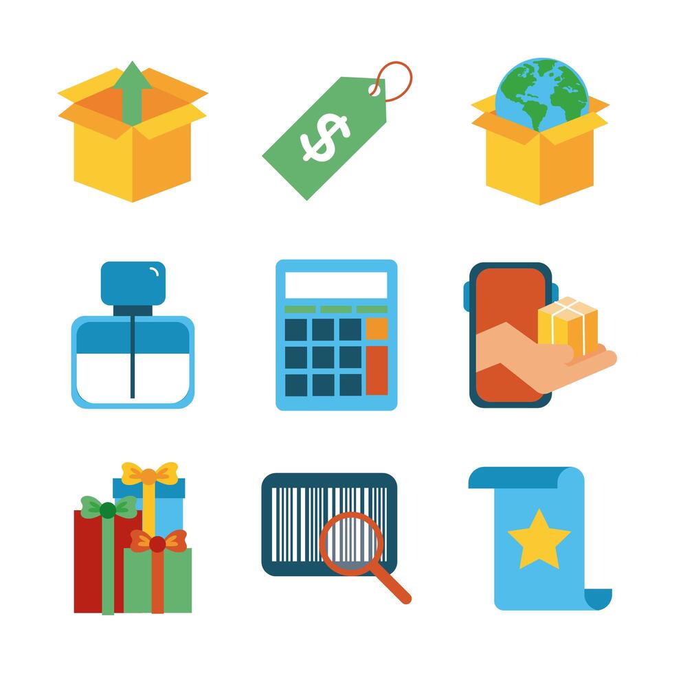 bundle of nine shopping set icons vector