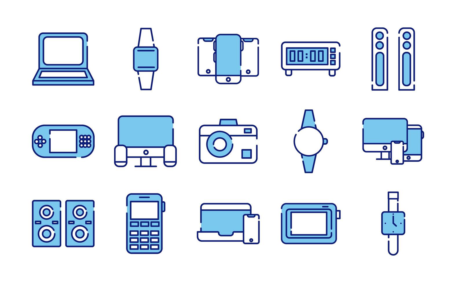 bundle of fifteen devices electronics set icons vector