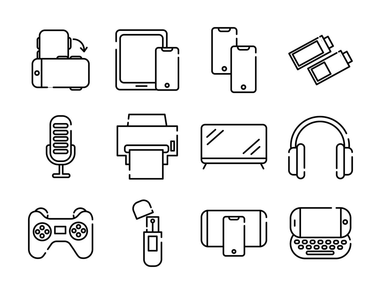 bundle of twelve devices electronics set icons vector