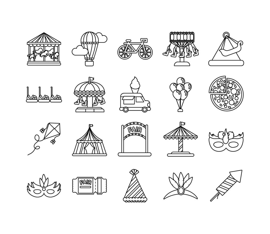 bundle of fair entertainment set icons vector